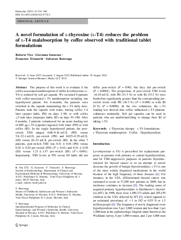 (PDF) A novel formulation of lthyroxine (lT4) reduces the problem of