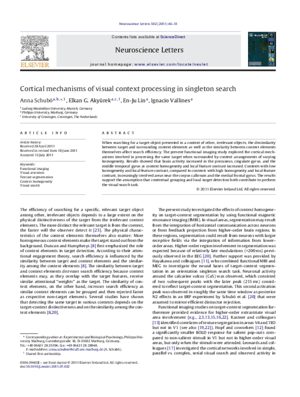 (PDF) Cortical mechanisms of visual context processing in singleton search