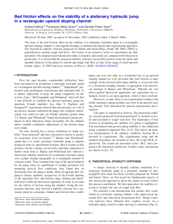 (PDF) Bed friction effects on the stability of a stationary hydraulic