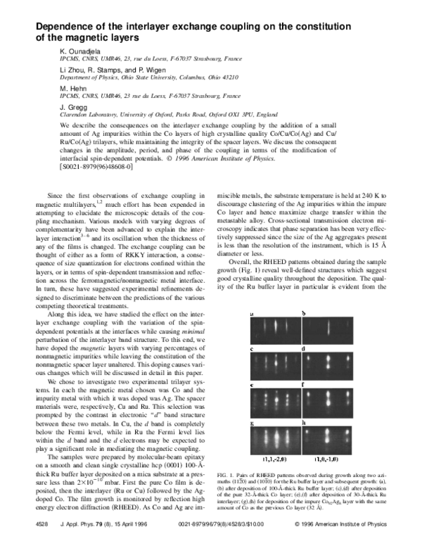 (PDF) Dependence of the interlayer exchange coupling on the ...