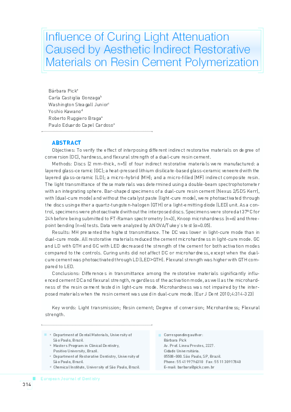 (PDF) Influence of Curing Light Attenuation Caused by Aesthetic