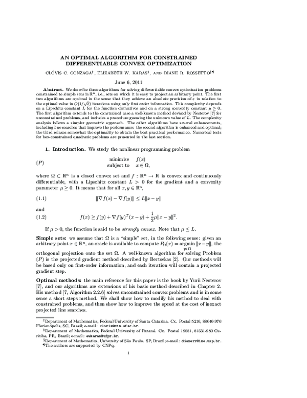 (PDF) An Optimal Algorithm for Constrained Differentiable Convex ...