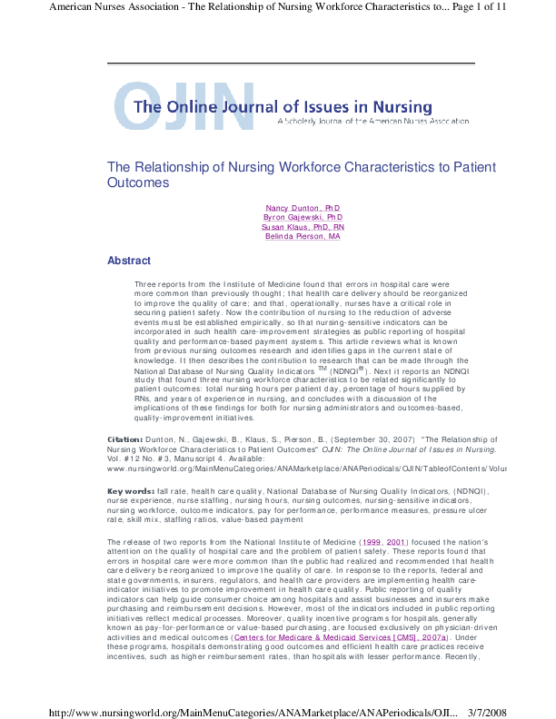 (PDF) The relationship of nursing workforce characteristics to patient ...