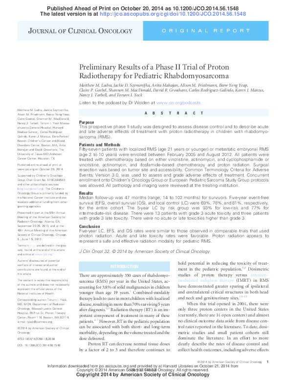 (PDF) Preliminary results of a phase II trial of proton radiotherapy ...