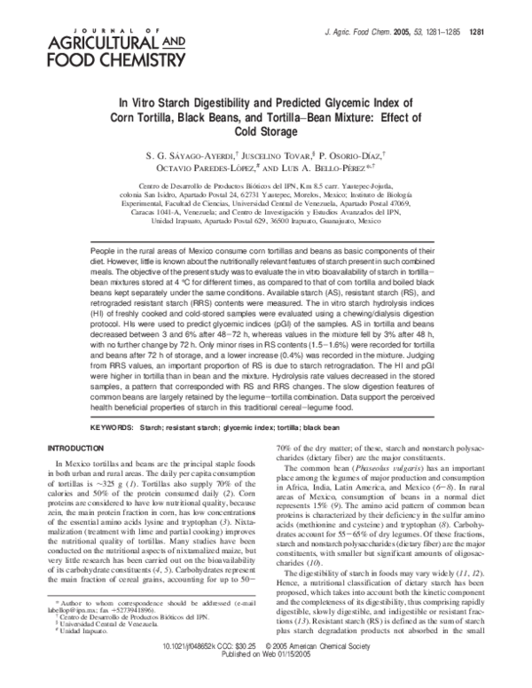 (PDF) In Vitro Starch Digestibility and Predicted Glycemic Index of