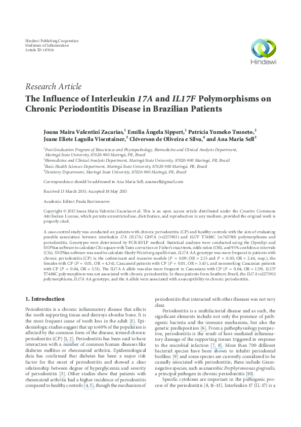 (PDF) The Influence of Interleukin 17A and IL17F Polymorphisms on ...