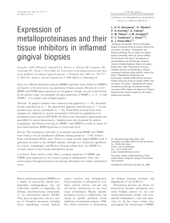 (PDF) Expression of metalloproteinases and their tissue inhibitors in ...