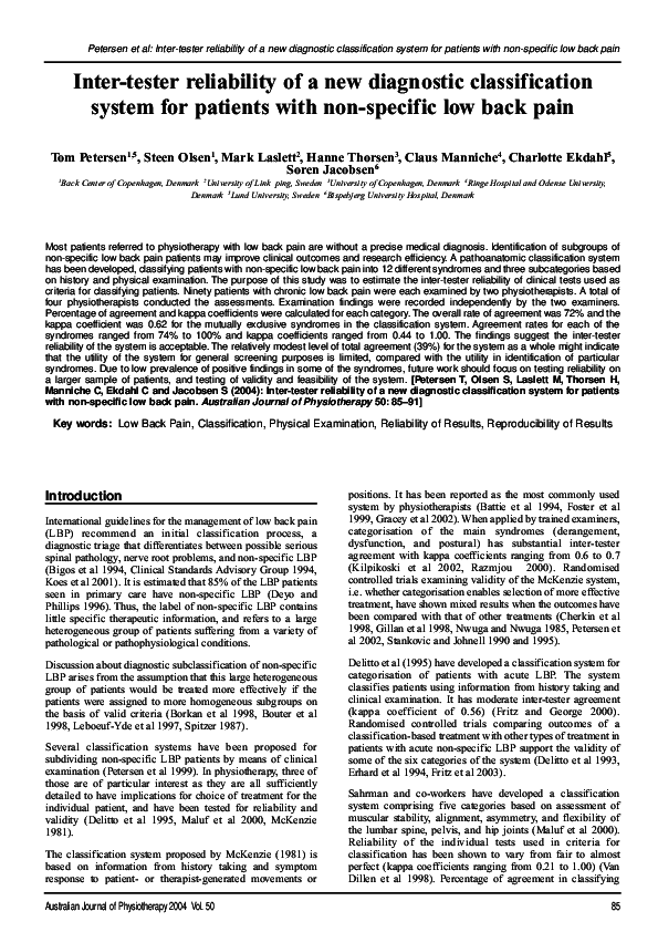 (PDF) Inter-tester reliability of a new diagnostic classification ...