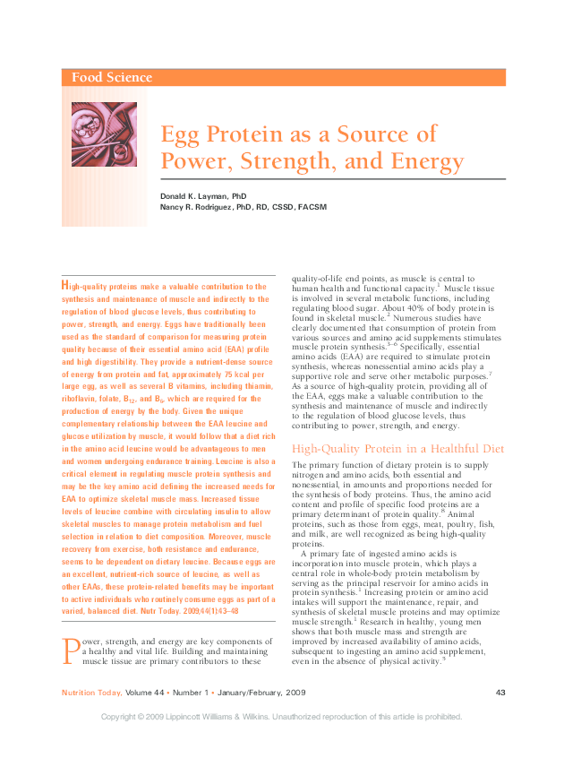 (PDF) Egg Protein as a Source of Power, Strength, and Energy