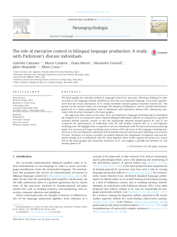 (PDF) The role of executive control in bilingual language production: A ...