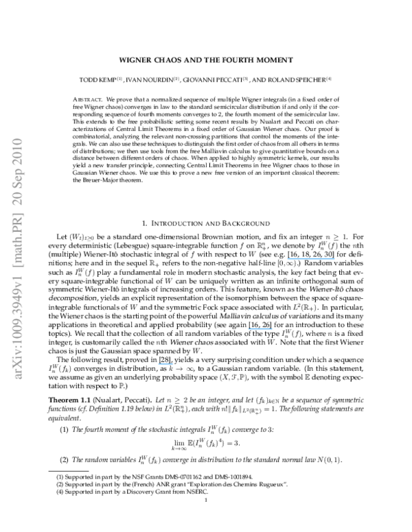 (PDF) Wigner chaos and the fourth moment Giovanni Peccati Academia.edu