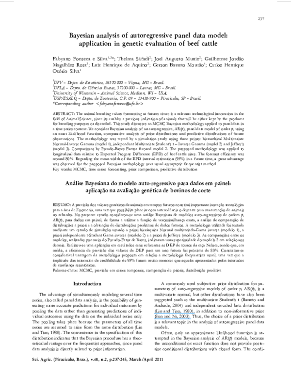 (PDF) Bayesian analysis of autoregressive panel data model: application ...