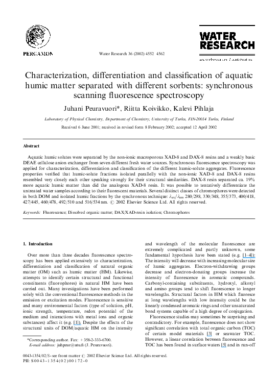 (PDF) Characterization, differentiation and classification of aquatic ...