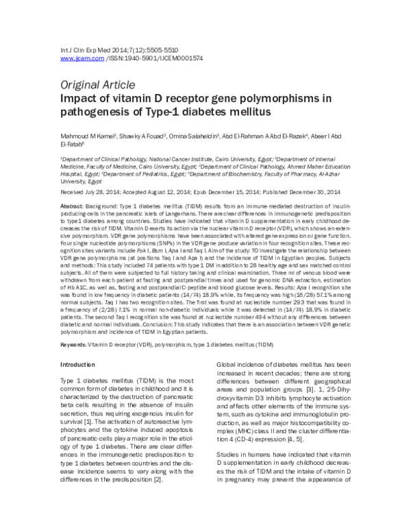 (PDF) Impact of vitamin D receptor gene polymorphisms in pathogenesis ...
