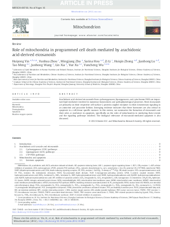 (PDF) Role of mitochondria in programmed cell death mediated by ...