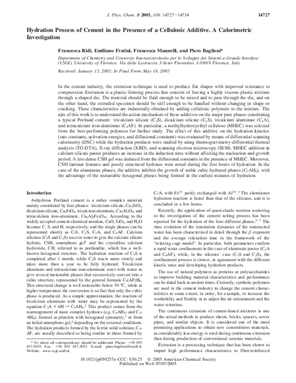Pdf Hydration Process Of Cement In The Presence Of A Cellulosic