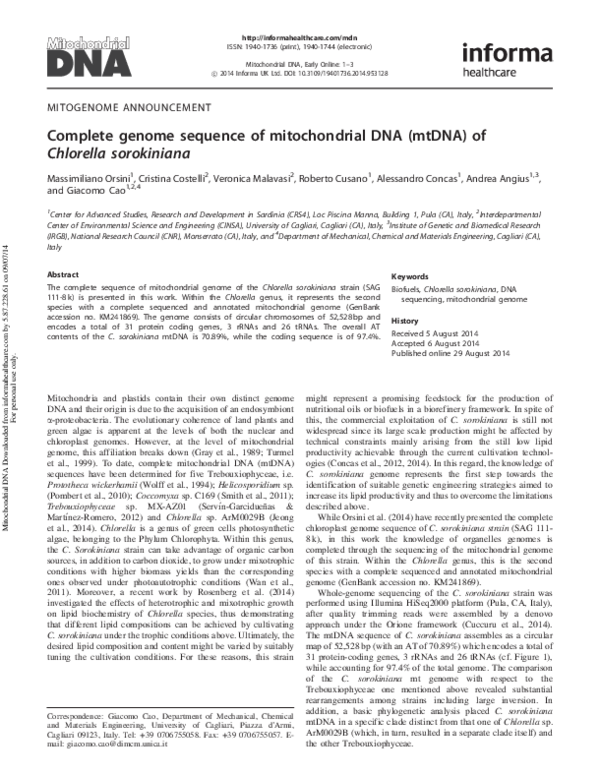 (PDF) Complete genome sequence of mitochondrial DNA (mtDNA) of ...