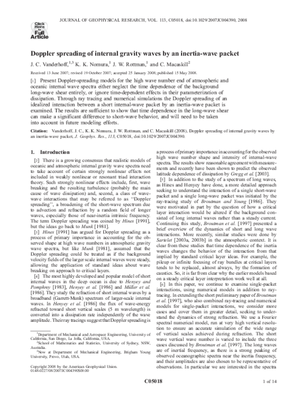 (PDF) Doppler spreading of internal gravity waves by an inertia-wave packet