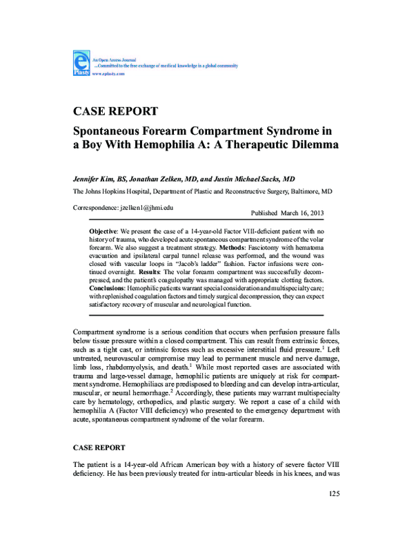 (PDF) CASE REPORT Spontaneous Forearm Compartment Syndrome in a Boy
