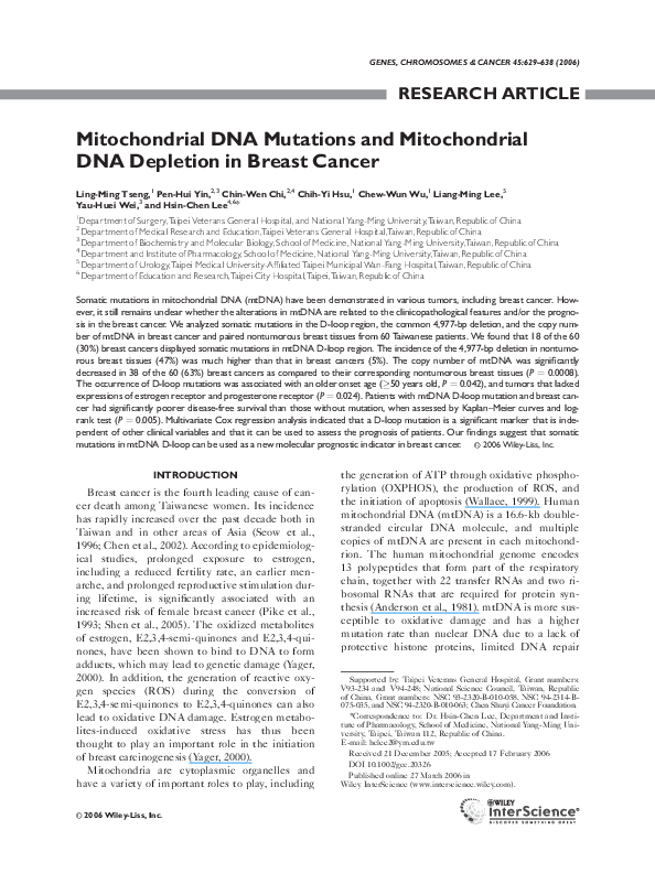 (PDF) Mitochondrial DNA mutations and mitochondrial DNA depletion in ...