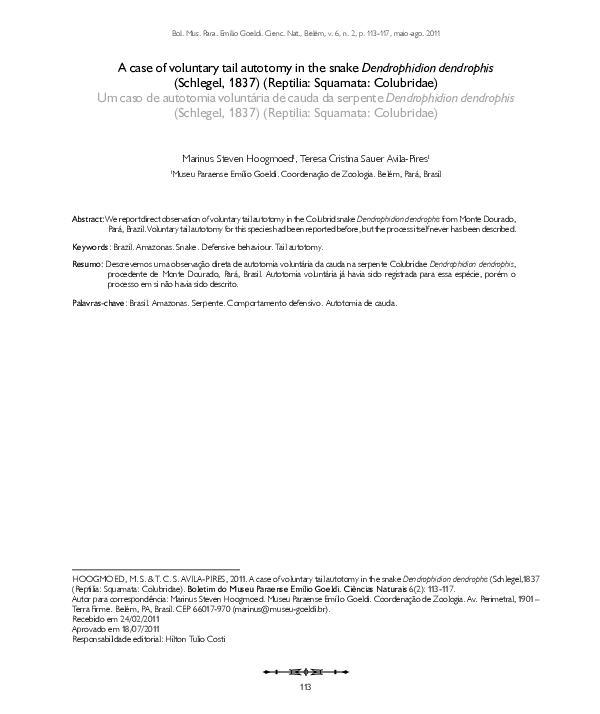 (PDF) A case of voluntary tail autotomy in the snake Dendrophidion ...