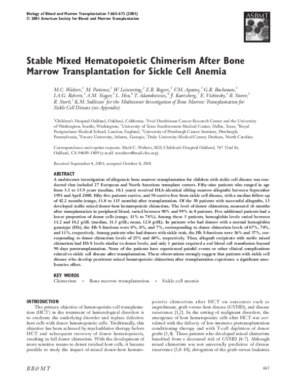 (PDF) Stable mixed hematopoietic chimerism after bone marrow ...