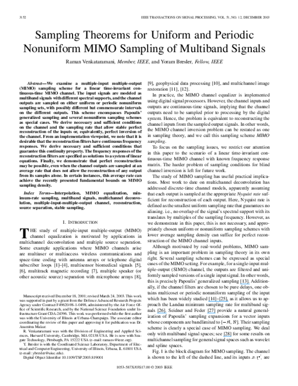 (PDF) Sampling theorems for uniform and periodic nonuniform mimo ...