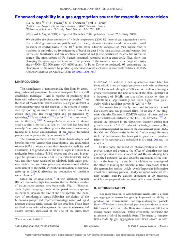 (PDF) Enhanced capability in a gas aggregation source for magnetic ...