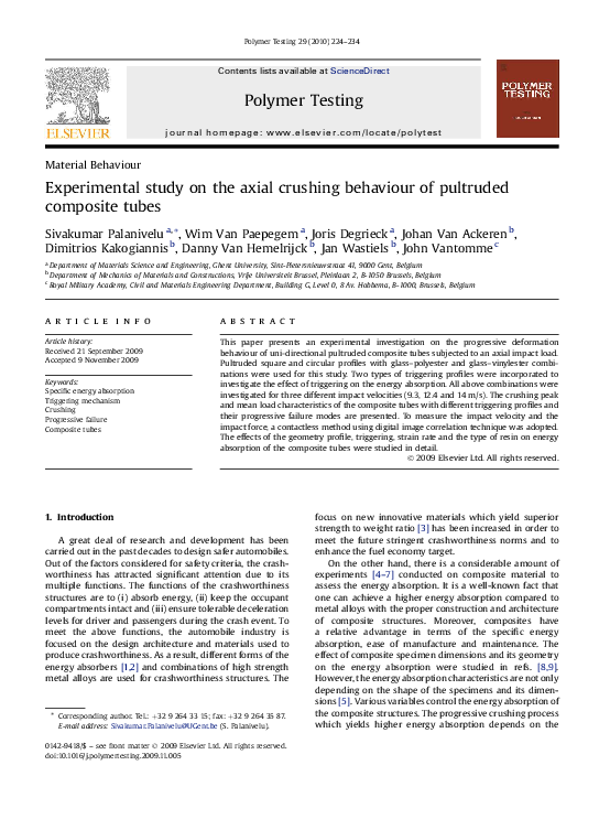 (PDF) Experimental study on the axial crushing behaviour of pultruded ...
