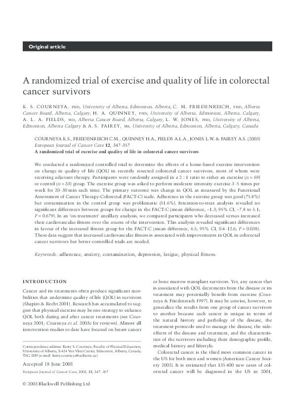 (PDF) A randomized trial of exercise and quality of life in colorectal ...