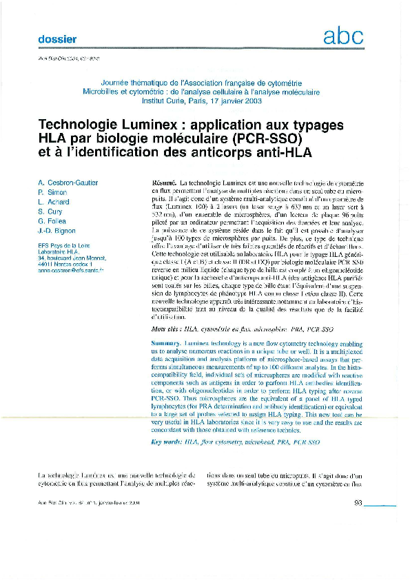 (PDF) [Luminex technology for HLA typing by PCR-SSO and identification ...