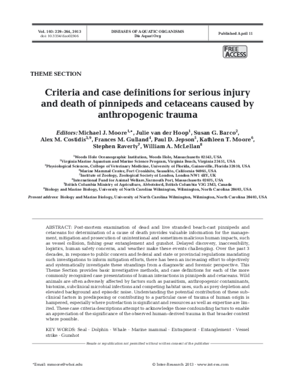 (PDF) Peracute underwater entrapment of pinnipeds and cetaceans