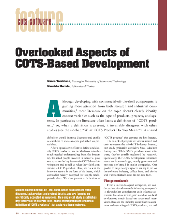 (PDF) Overlooked aspects of COTSbased development Marco Torchiano