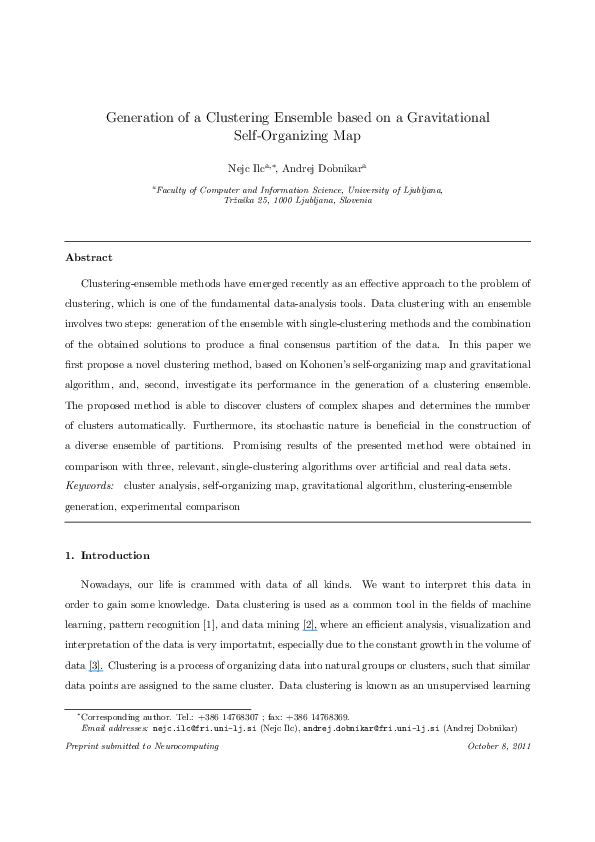 (PDF) Generation of a clustering ensemble based on a gravitational self ...