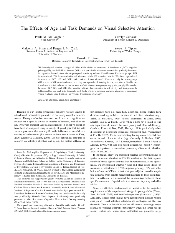 (PDF) The effects of age and task demands on visual selective attention