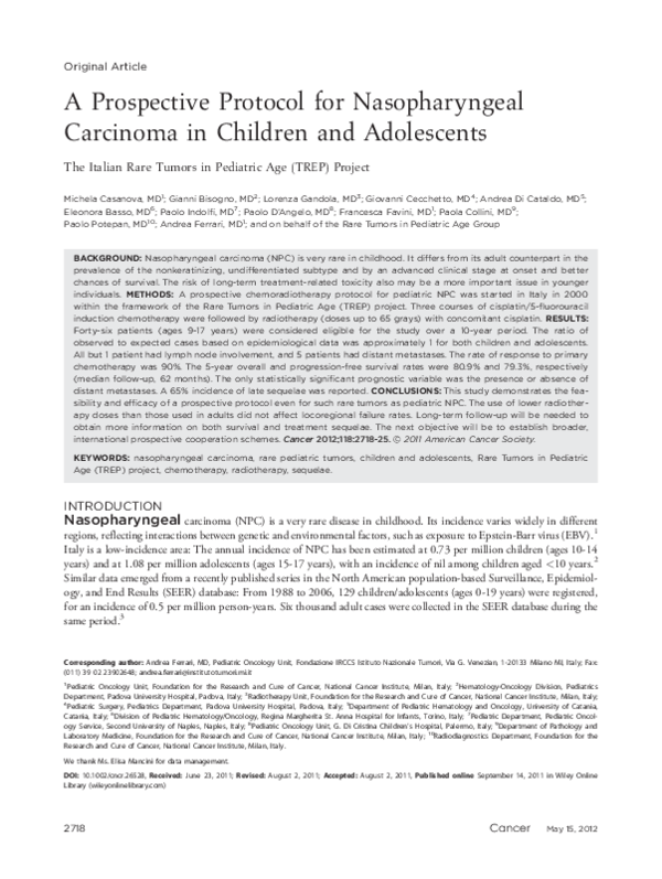 (PDF) A prospective protocol for nasopharyngeal carcinoma in children ...