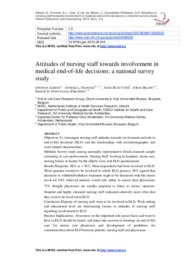 (PDF) Attitudes of nursing staff towards involvement in medical end-of ...