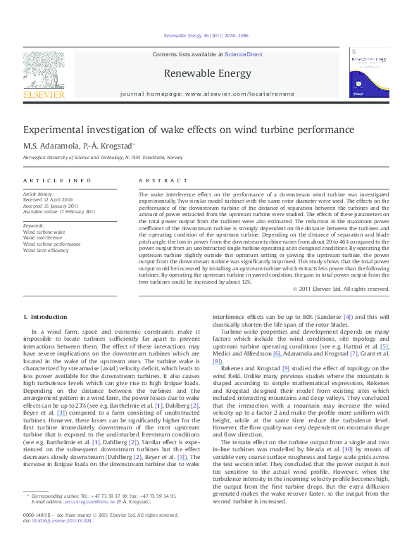 (PDF) Experimental investigation of wake effects on wind turbine ...