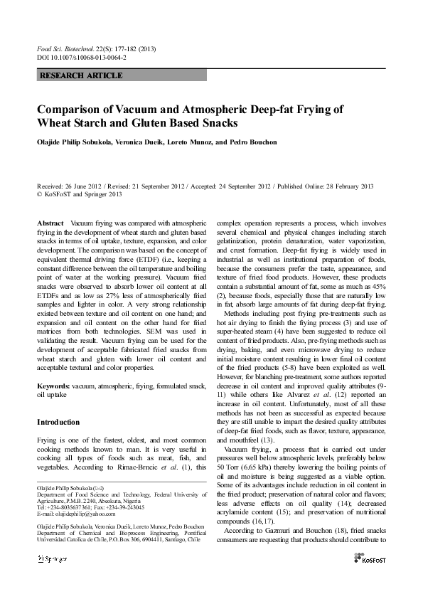 (PDF) Comparison of vacuum and atmospheric deepfat frying of wheat