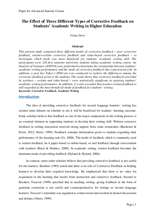 (PDF) The Effect of Three Different Types of Corrective Feedback on ...