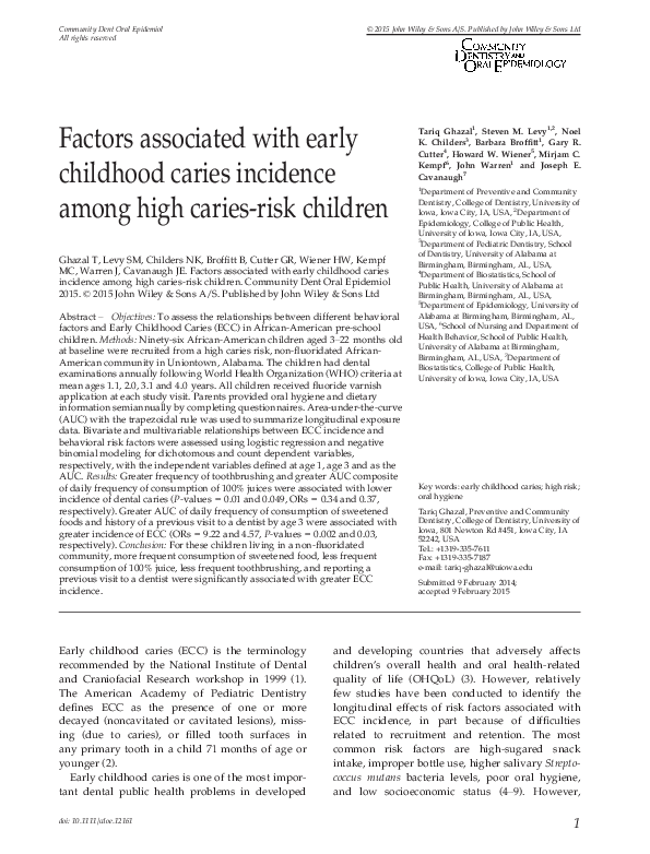 (PDF) Factors associated with early childhood caries incidence among ...