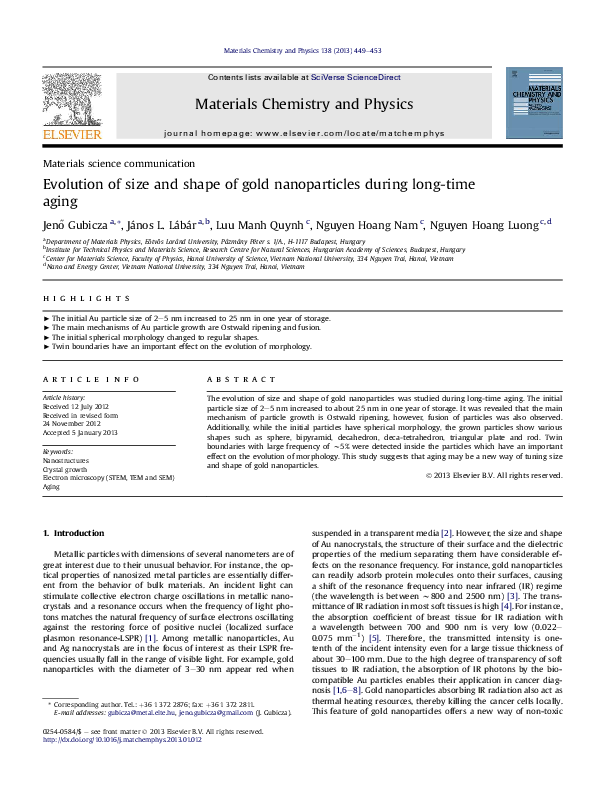 (PDF) Evolution of size and shape of gold nanoparticles during long ...