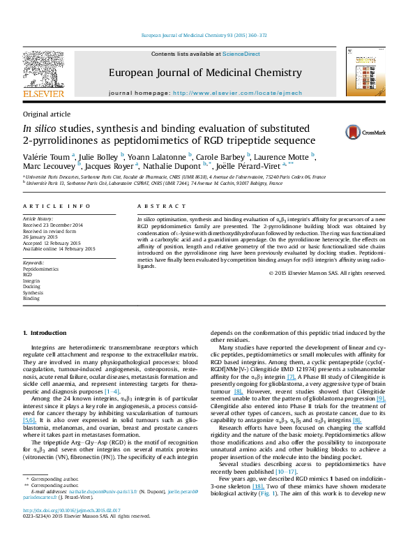 (PDF) In silico studies, synthesis and binding evaluation of ...