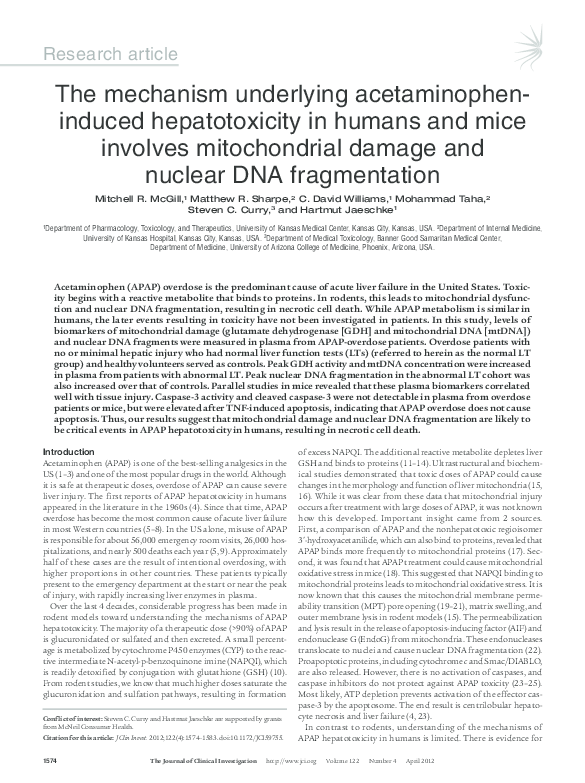 (PDF) The mechanism underlying acetaminopheninduced hepatotoxicity in humans and mice involves