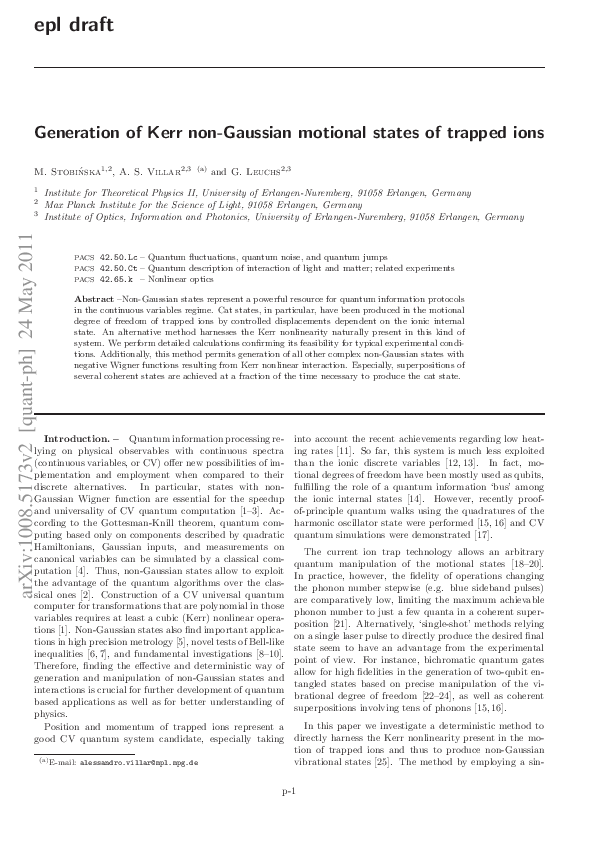 (PDF) Generation of Kerr non-Gaussian motional states of trapped ions