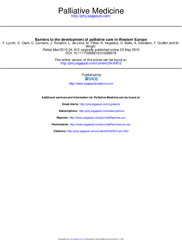 (PDF) Barriers to the development of palliative care in Western Europe
