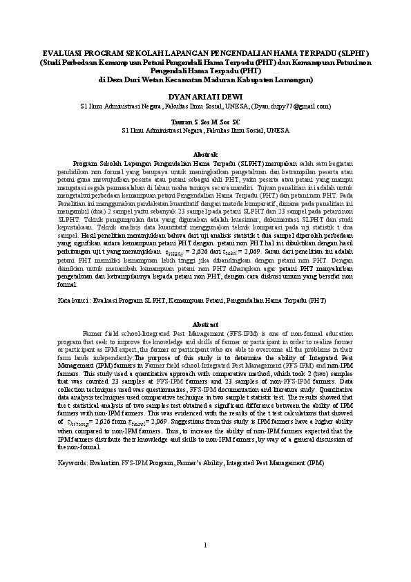 (PDF) journal EVALUASI PROGRAM SEKOLAH LAPANGAN PENGENDALIAN HAMA ...