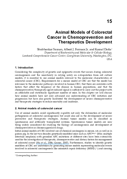 (PDF) Animal Models of Colorectal Cancer in Chemoprevention and ...