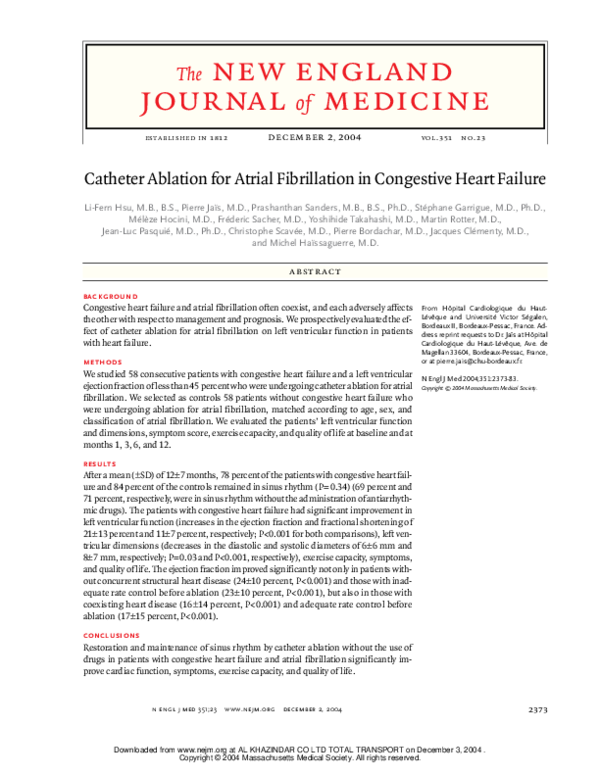 (PDF) Catheter Ablation for Atrial Fibrillation in Congestive Heart Failure