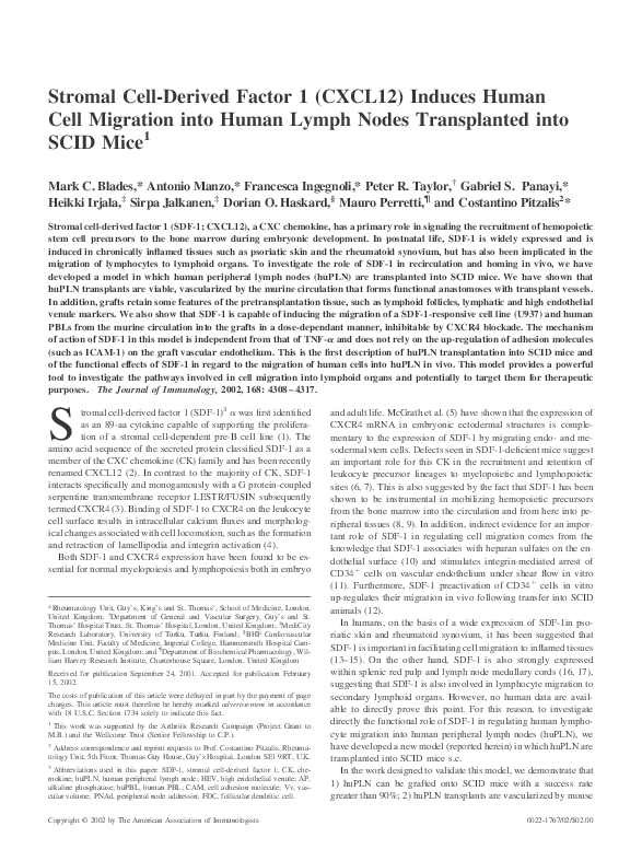(PDF) Stromal Cell-Derived Factor 1 (CXCL12) Induces Human Cell ...